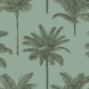 Papel tapiz palmeras verde grisáceo