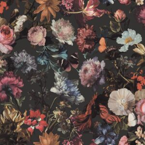 Papel tapiz flores gris oscuro