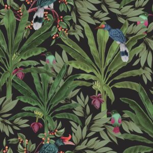 Papel tapiz hojas de la selva tropical negro y verde selva