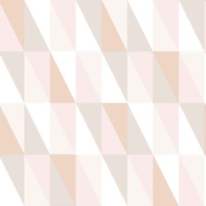 Papel tapiz triángulos gráficos rosa suave, naranja cálido y beige