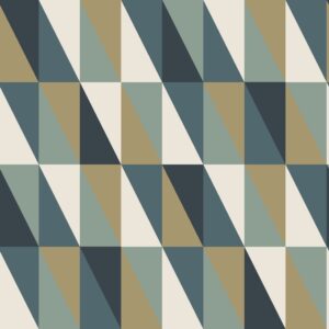 Papel tapiz triángulos gráficos oro, verde y azul