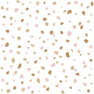 Papel tapiz terrazo rosa suave, naranja cálido y beige
