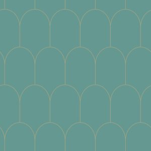 Papel tapiz art deco verde mar y oro