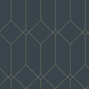 Papel tapiz art deco azul oscuro y oro