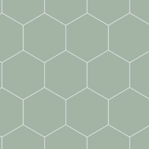Papel tapiz con estampado hexagonal verde grisáceo y blanco