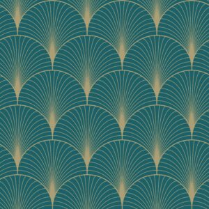 Papel tapiz art deco azul petroleo y oro