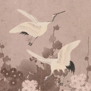 Fotomural de Papel tapiz XL pájaros grulla rosa gris