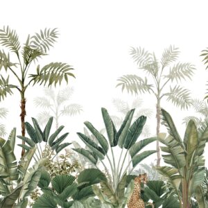Fotomural de Papel tapiz XL jungla blanco y verde oliva agrisado
