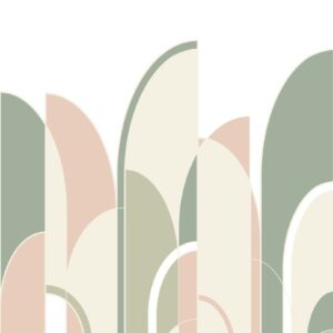 Fotomural de papel tapiz XL art deco verde grisáceo, rosa melocotón y blanco