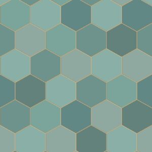 Fotomural de papel tapiz XL con estampado hexagonal verde mar y azul petroleo