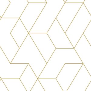 Fotomural de papel tapiz XL líneas gráficas blanco y oro
